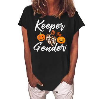 Halloween Keeper Of The Gender Reveal Pumpkin Party Leopard Women's Loosen Crew Neck Short Sleeve T-Shirt - Seseable