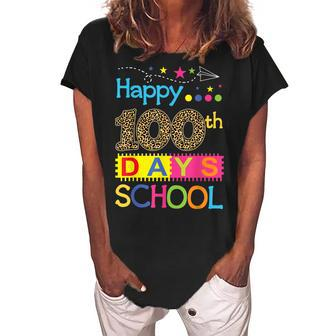 Happy 100Th Day Of School Teacher 100 Days Smarter Rainbow Women's Loosen Crew Neck Short Sleeve T-Shirt - Thegiftio UK