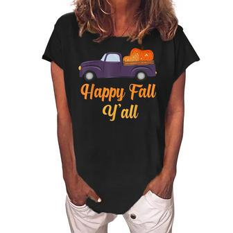 Happy Fall Yall Truck Gnomes Pumpkins Halloween Autumn V2 Women's Loosen Crew Neck Short Sleeve T-Shirt - Seseable