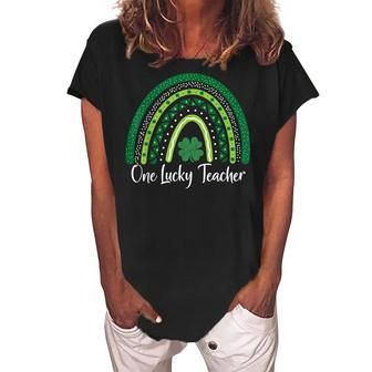 Happy St Patricks Day Cute One Lucky Teacher Rainbow Outfit Women's Loosen Crew Neck Short Sleeve T-Shirt - Thegiftio UK