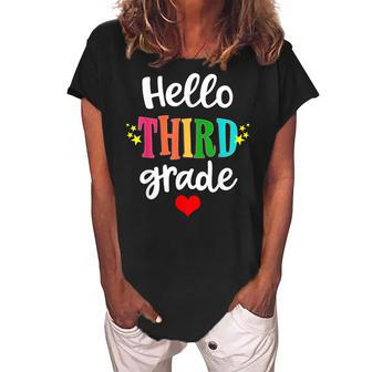 Hello 3Rd Grade Colorful Third Grade Teacher Kids Gift Women's Loosen Crew Neck Short Sleeve T-Shirt - Seseable