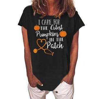 I Care For The Cutest Pumpkins In The Patch Nurse Fall Vibes Women's Loosen Crew Neck Short Sleeve T-Shirt - Thegiftio UK