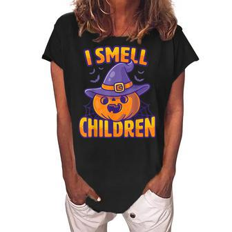 I Smell Children Funny Dad Mom Teacher Halloween Costume Women's Loosen Crew Neck Short Sleeve T-Shirt - Seseable
