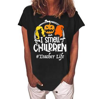 I Smell Children Halloween Teacher Life Costume Funny Women's Loosen Crew Neck Short Sleeve T-Shirt - Seseable