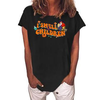 I Smell Children Witch Hat Funny Halloween Costume Women's Loosen Crew Neck Short Sleeve T-Shirt - Seseable