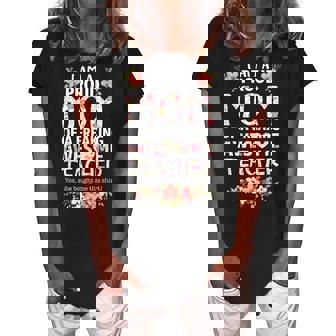 Im A Proud Mom Of A Freaking Awesome Teacher Mothers Day Women's Loosen Crew Neck Short Sleeve T-Shirt - Thegiftio