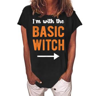 Im With The Basic Witch Matching Couple Halloween Costume Women's Loosen Crew Neck Short Sleeve T-Shirt - Seseable