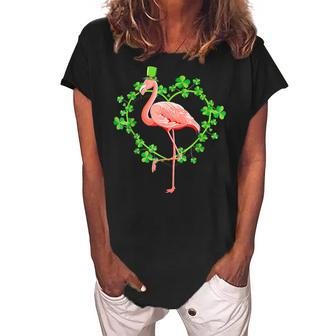 Irish Flamingo Green Lucky St Pattys Saint Patrick Day 2022 Women's Loosen Crew Neck Short Sleeve T-Shirt - Thegiftio UK