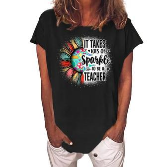 It Take Lots Of Sparkle To Be A Teacher With Sunflower Women's Loosen Crew Neck Short Sleeve T-Shirt - Thegiftio UK
