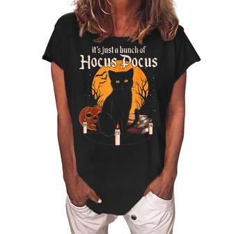 Its Just A Bunch Of Funny Halloween Black Cat Women's Loosen Crew Neck Short Sleeve T-Shirt - Seseable