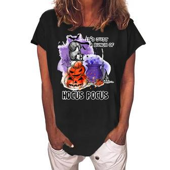 Its Just A Bunch Of Hocus Pocus Cute Cat Halloween Women's Loosen Crew Neck Short Sleeve T-Shirt - Seseable