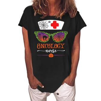 Jack O Lantern Leopard Pumpkin Nurse Halloween Sunglasses V2 Women's Loosen Crew Neck Short Sleeve T-Shirt - Seseable