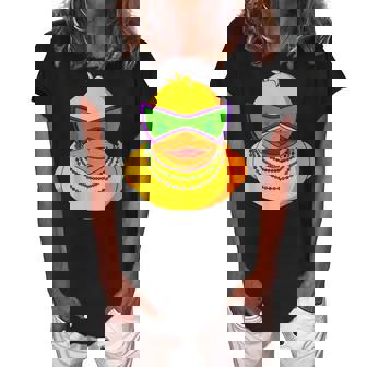 Mardi Gras Beads Rubber Duck Women's Loosen Crew Neck Short Sleeve T-Shirt - Thegiftio