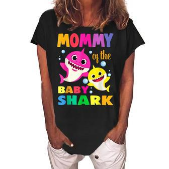 Mommy Of The Birthday Shark Mom Matching Family Women's Loosen Crew Neck Short Sleeve T-Shirt - Thegiftio UK