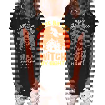 Nurse By Day Witch By Night Vintage Rn Er Halloween Nurse Women's Loosen Crew Neck Short Sleeve T-Shirt - Thegiftio