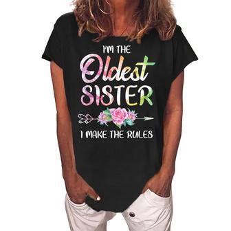 Oldest Sister I Make The Rules Funny Matching Sibling Women's Loosen Crew Neck Short Sleeve T-Shirt - Thegiftio UK