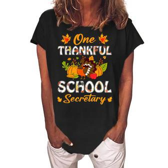 One Thankful School Secretary Fall Autumn Thanksgiving V2 Women's Loosen Crew Neck Short Sleeve T-Shirt - Thegiftio UK