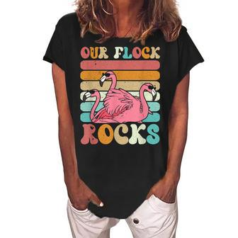 Our Flock Rocks Flamingo Matching Family Vacation V2 Women's Loosen Crew Neck Short Sleeve T-Shirt - Thegiftio UK
