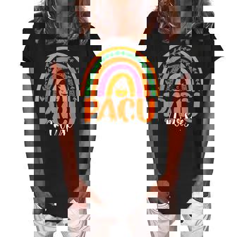 Pacu Nurse Nursing Rainbow Pumpkin Halloween Costume V2 Women's Loosen Crew Neck Short Sleeve T-Shirt - Thegiftio