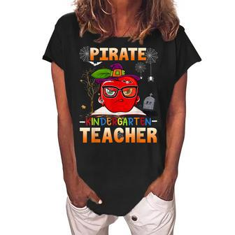 Pirate Kindergarten Teacher For Halloween Funny Pirate Day Women's Loosen Crew Neck Short Sleeve T-Shirt - Thegiftio UK