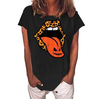 Pumpkin Leopard Lips Adult Halloween Costume For Women Women's Loosen Crew Neck Short Sleeve T-Shirt - Thegiftio UK