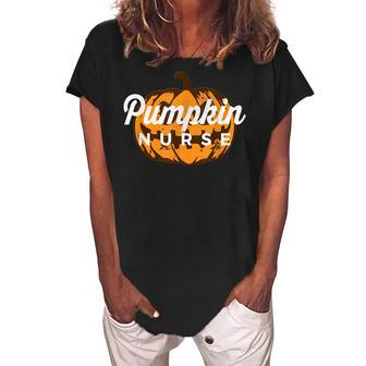 Pumpkin Nurse Halloween Trick Or Treat Haunted Rn Women's Loosen Crew Neck Short Sleeve T-Shirt - Seseable