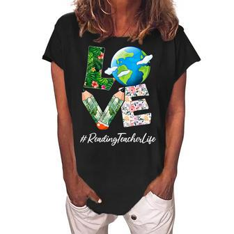 Reading Teacher Love World Earth Day Save The Planet Women's Loosen Crew Neck Short Sleeve T-Shirt - Thegiftio UK