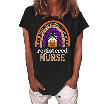 Registered Nurse Rainbow Leopard Print Rn Pumpkin Halloween Women's Loosen Crew Neck Short Sleeve T-Shirt - Seseable