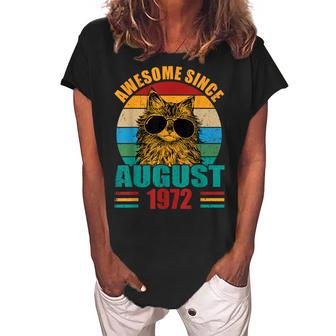Retro Awesome Since August 1972 50Th Birthday 50 Years Old Women's Loosen Crew Neck Short Sleeve T-Shirt - Thegiftio UK