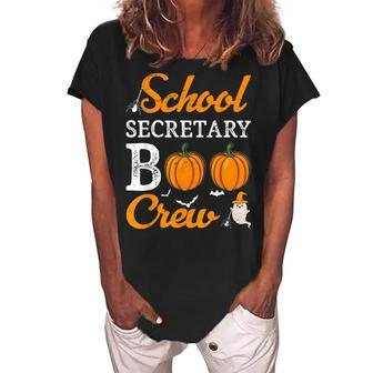 School Secretary Boo Crew Halloween School Office Squad Women's Loosen Crew Neck Short Sleeve T-Shirt - Seseable