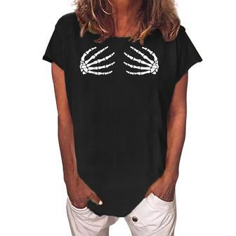 Skeleton Hand Halloween Boob Women Spooky Funny Halloween Women's Loosen Crew Neck Short Sleeve T-Shirt - Thegiftio UK
