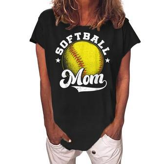 Softball Mom Vintage Funny Baseball Mom Mothers Day 2022 Women's Loosen Crew Neck Short Sleeve T-Shirt - Thegiftio UK