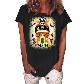 Spooky Mama Messy Skull Mom Scary Leopard Witch Halloween Women's Loosen Crew Neck Short Sleeve T-Shirt - Seseable