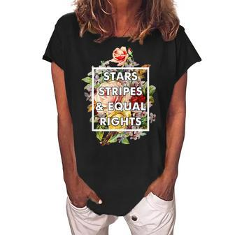 Stars Stripes And Equal Rights 4Th Of July Womens Rights Women's Loosen Crew Neck Short Sleeve T-Shirt - Seseable