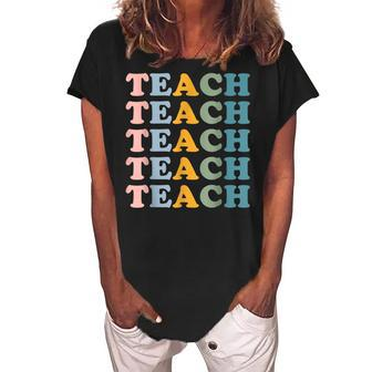 Teach Boho Teacher Crewneck Elementary School Teacher Women's Loosen Crew Neck Short Sleeve T-Shirt - Thegiftio UK