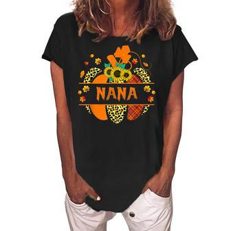 Thankful Grateful Blessed Nana Pumpkin Leopard Halloween Women's Loosen Crew Neck Short Sleeve T-Shirt - Seseable