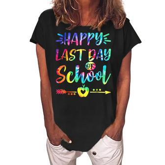 Tie Dye Happy Last Day Of School Students And Teachers Women's Loosen Crew Neck Short Sleeve T-Shirt - Thegiftio UK