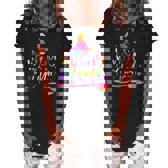 Tie Dye Witchy Mama Witch Hat Broom Spooky Mama Halloween Women's Loosen Crew Neck Short Sleeve T-Shirt | Seseable UK