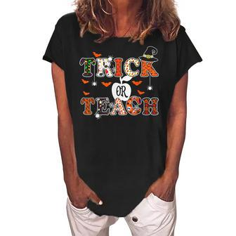 Trick Or Teach Cute Halloween Costume School Teacher Women's Loosen Crew Neck Short Sleeve T-Shirt - Seseable