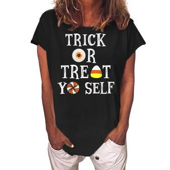 Trick Or Treat Yo Self Funny Halloween Kids Women's Loosen Crew Neck Short Sleeve T-Shirt - Seseable