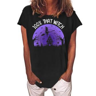 Vintage Retro 100 Percent That Witch Halloween Women's Loosen Crew Neck Short Sleeve T-Shirt - Seseable