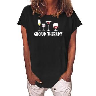 Wine Drinking Group Therapy Wine Women's Loosen Crew Neck Short Sleeve T-Shirt | Mazezy