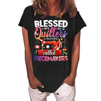 Womens Blessed Are Piecemakers Sewing Pun Quilting Lover Novelty Women's Loosen Crew Neck Short Sleeve T-Shirt - Seseable