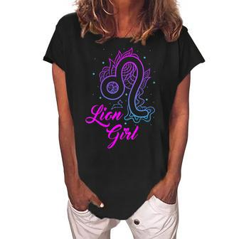 Womens Cute Lion Birthday Zodiac Leo Sign I Lion Girl Girls Fun Women's Loosen Crew Neck Short Sleeve T-Shirt - Thegiftio UK