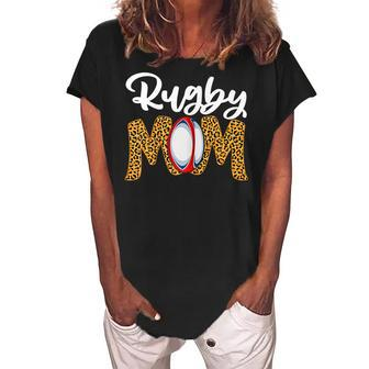 Womens Funny Leopard Rugby Mom Sport Love Mothers Day Women's Loosen Crew Neck Short Sleeve T-Shirt - Thegiftio UK