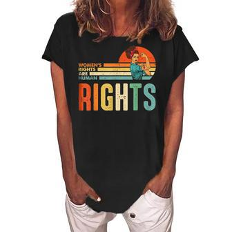 Womens Rights Are Human Rights Feminist Pro Choice Vintage Women's Loosen Crew Neck Short Sleeve T-Shirt - Seseable