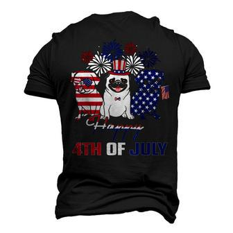 4Th July American Flag Three Red White Pug Blue Firework Men's 3D T-shirt Back Print - Seseable