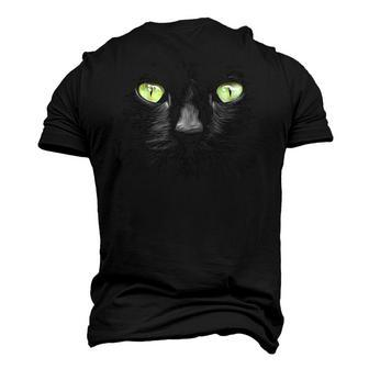 Beautiful Black Cat Face Big Green Eyes Cool Halloween Cats Men's 3D T-shirt Back Print - Seseable