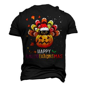Black Cat Halloween And Merry Christmas Happy Hallothanksmas Men's 3D T-shirt Back Print - Seseable