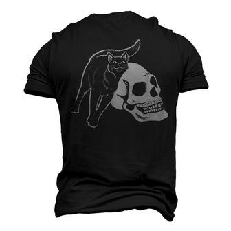 Black Cat And Human Skeleton Skull Punk Goth And Halloween Men's 3D T-shirt Back Print - Seseable